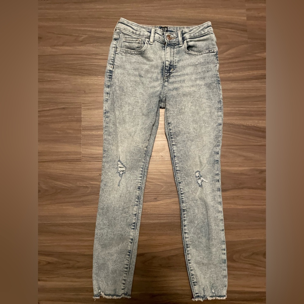 GAP Kids Light Blue Distressed Stretch High Rise Jeggings size 12